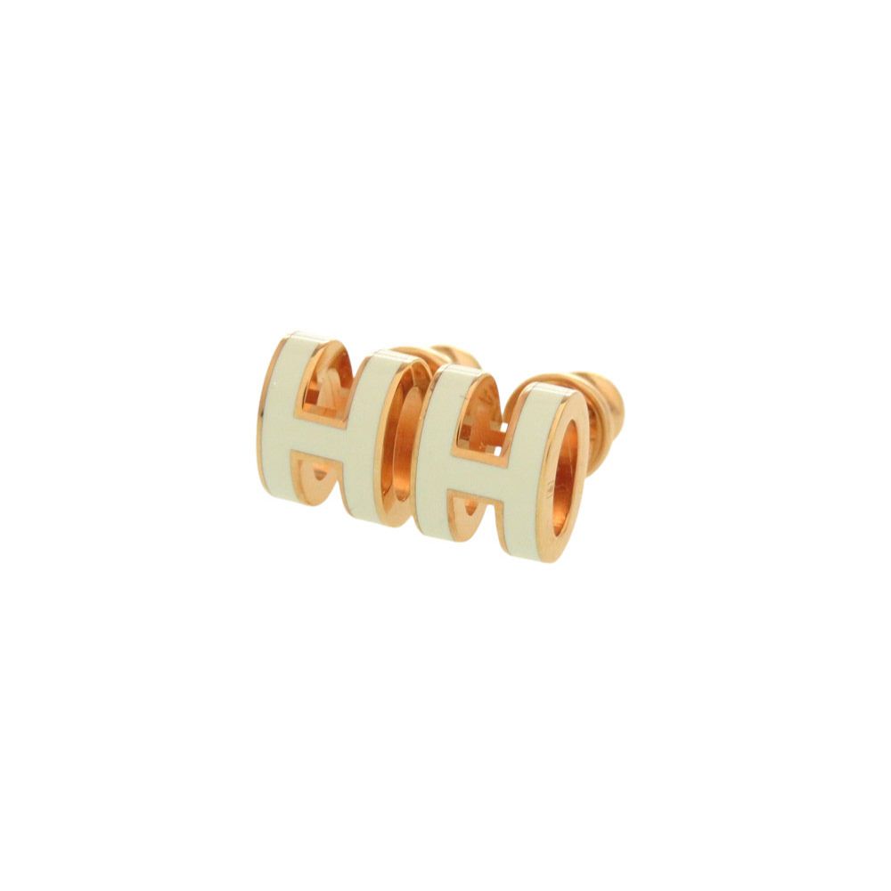 Hermes Pop Mini White Rose Gold Earrings