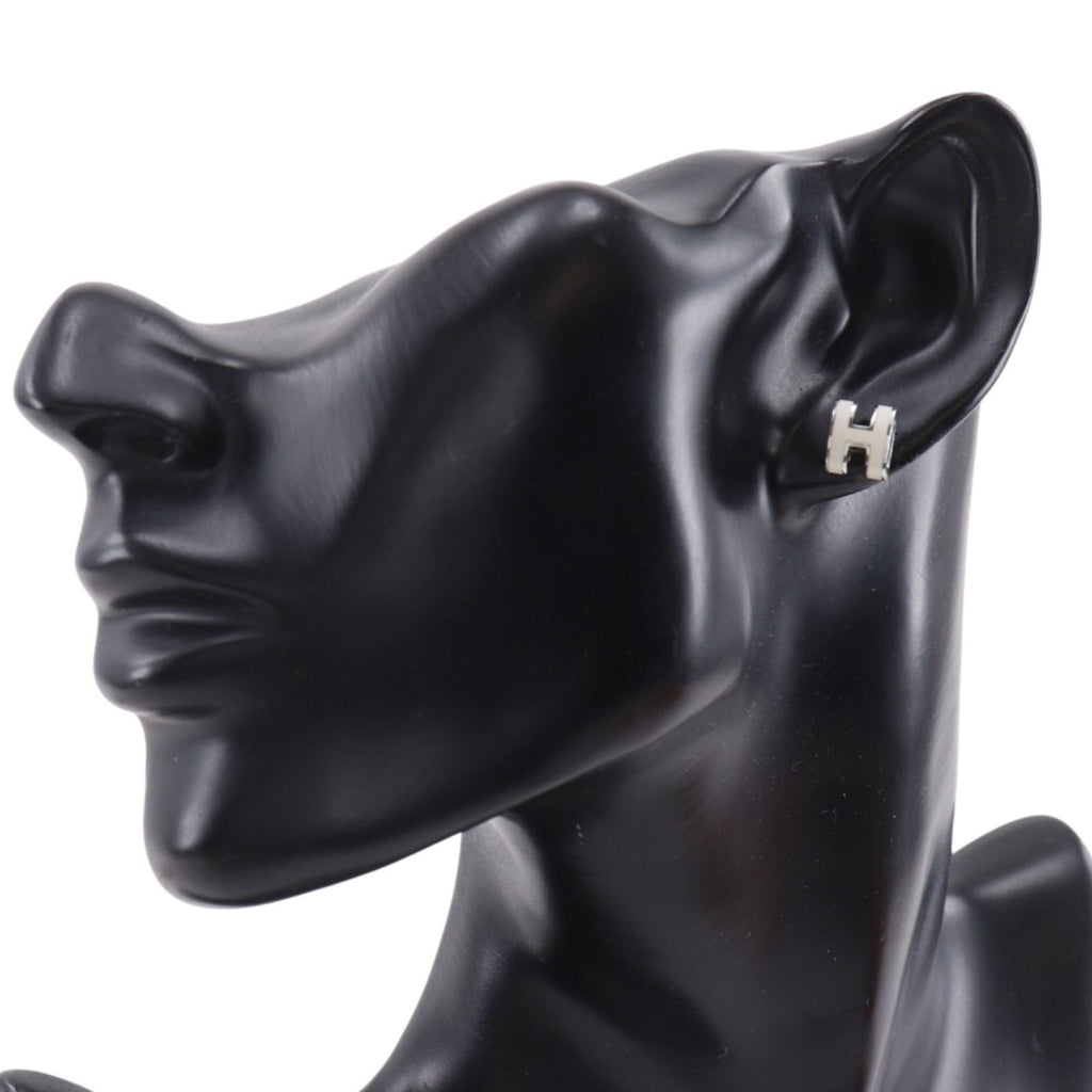 Hermes Pop Mini Metal Enamel White Earrings — view 2