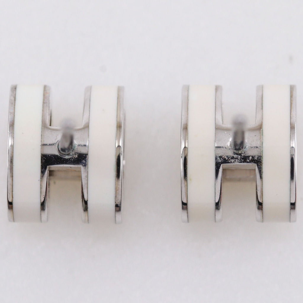 Hermes Pop Mini Metal Enamel White Earrings — view 4