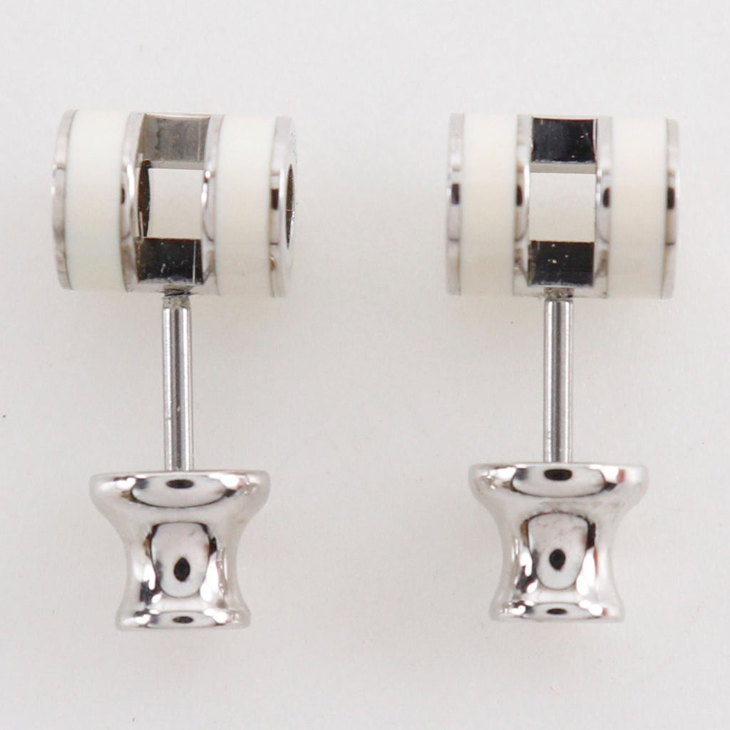 Hermes Pop Mini Metal Enamel White Earrings — view 5