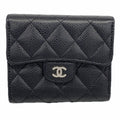 Chanel Trifold Wallet Quilted Caviar Leather Black Gold