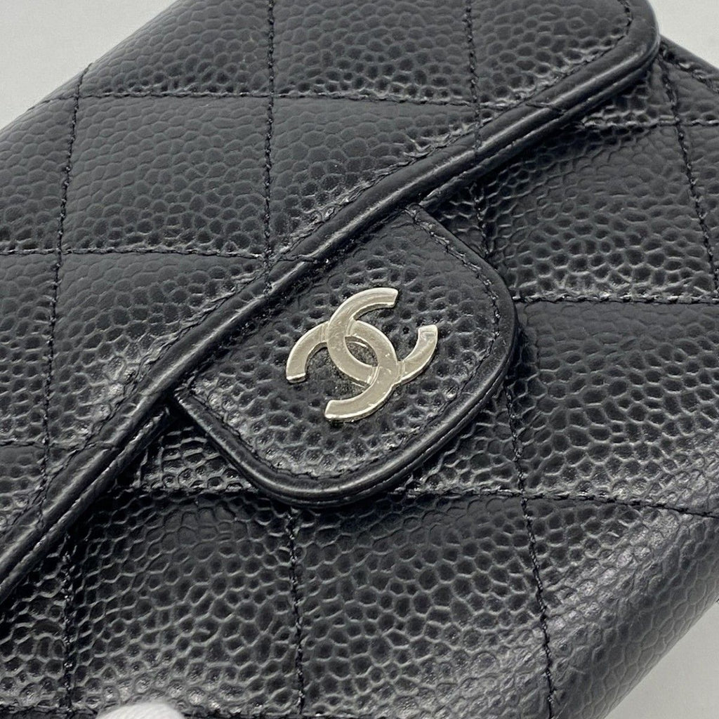 Chanel Trifold Wallet Quilted Caviar Leather Black Gold — view 6