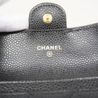 Chanel Card Case Quilted Caviar Leather Black Gold — view 4