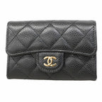 Chanel Card Case Quilted Caviar Leather Black Gold