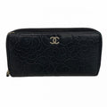 Chanel Wallet Camellia Lambskin Black Silver