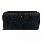 Chanel Wallet Camellia Lambskin Black Silver
