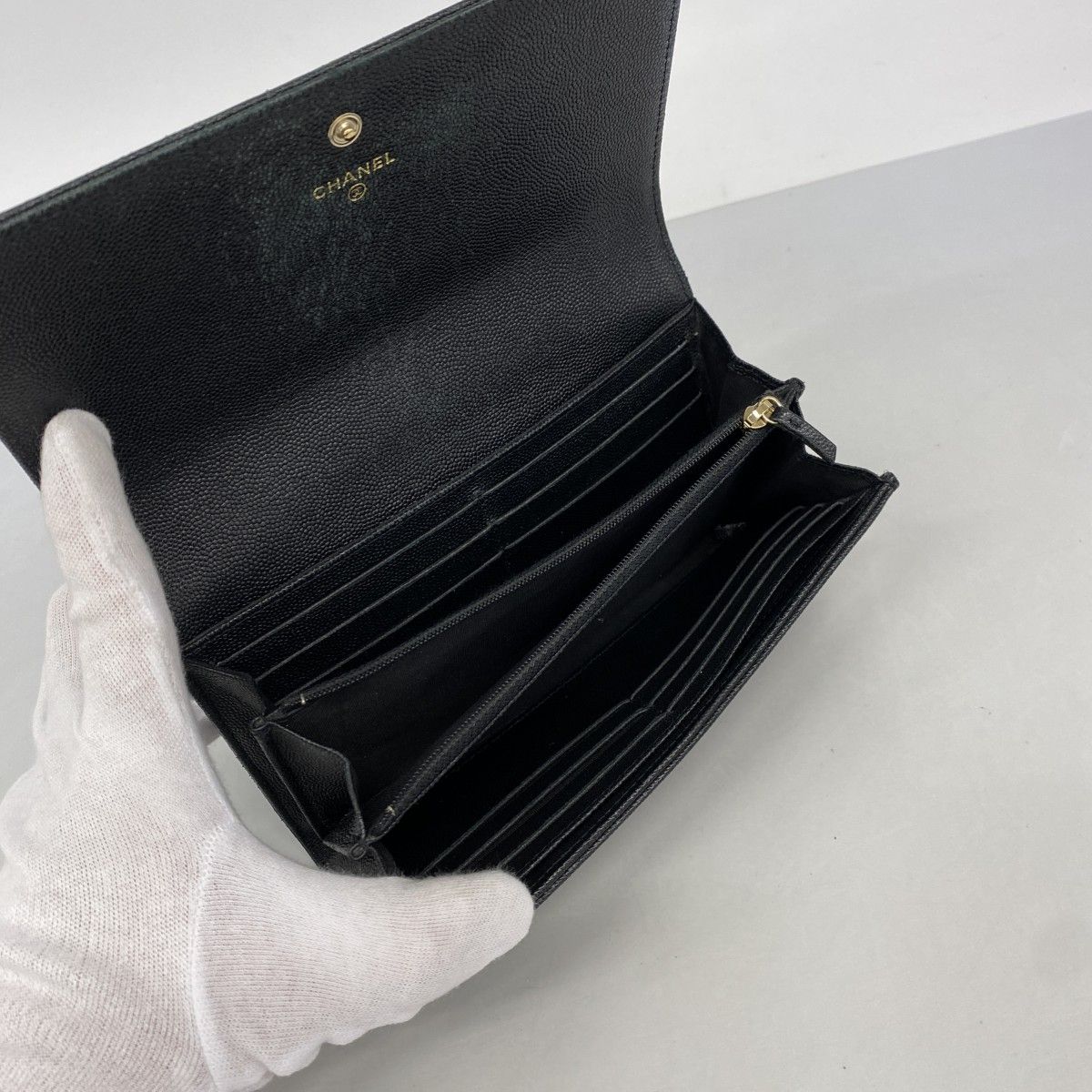 Chanel Wallet Mademoiselle Caviar Leather Black Champagne Gold — view 3