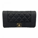 Chanel Wallet Mademoiselle Caviar Leather Black Champagne Gold