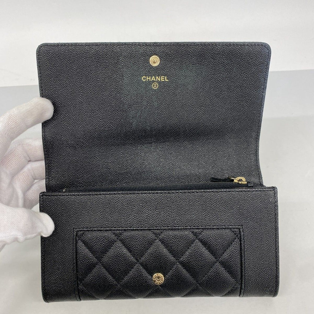 Chanel Wallet Mademoiselle Caviar Leather Black Champagne Gold — view 8