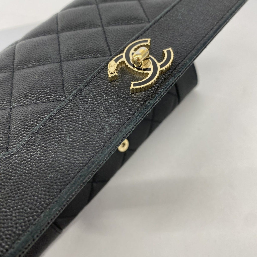 Chanel Wallet Mademoiselle Caviar Leather Black Champagne Gold — view 7