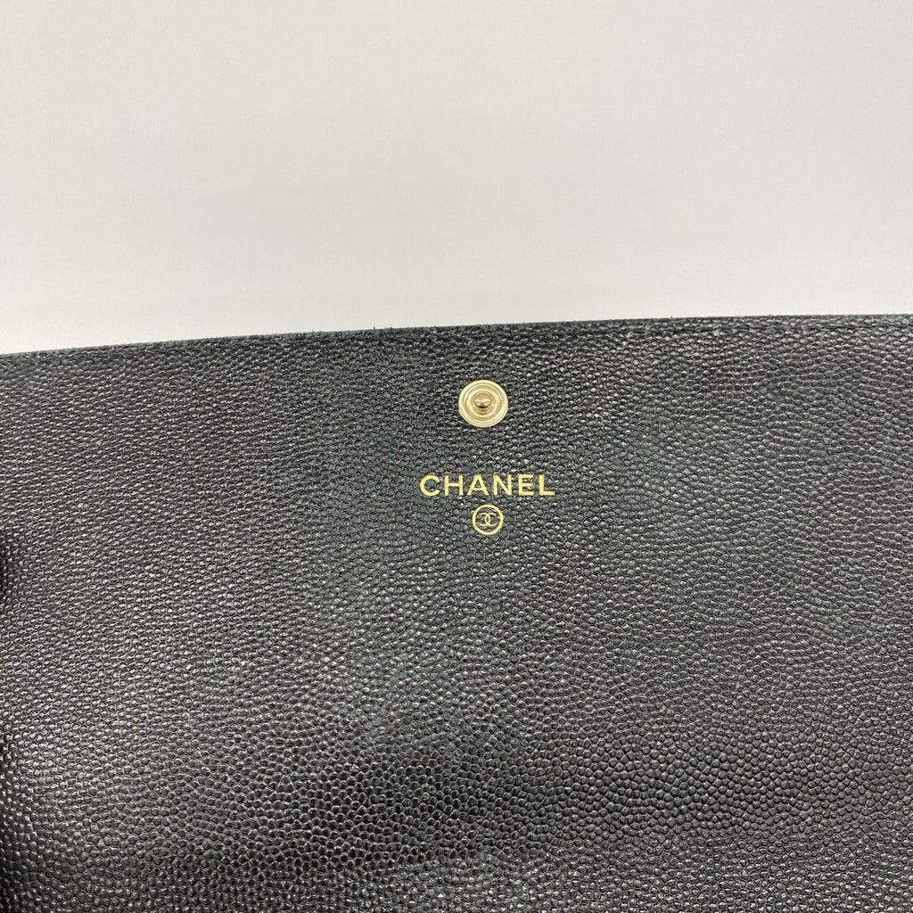 Chanel Wallet Mademoiselle Caviar Leather Black Champagne Gold — view 4