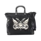 Prada Tote Skull Studs 2-Way Black Nylon Saffiano Leather Shoulder
