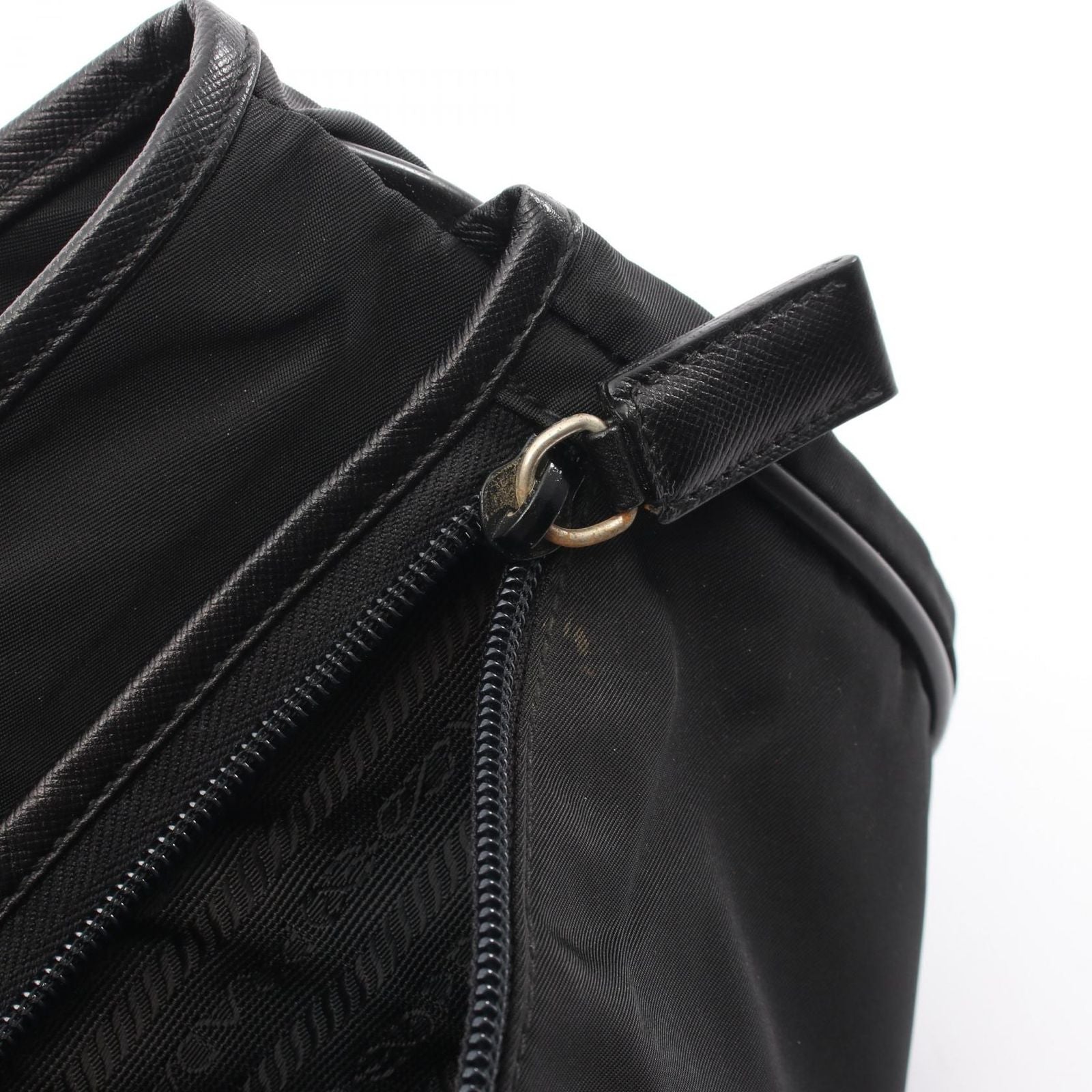 Prada Shoulder Bag Black Nylon Saffiano Leather — view 9