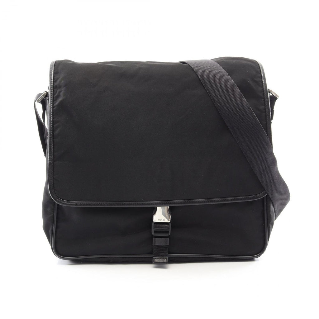 Prada Shoulder Bag Black Nylon Saffiano Leather