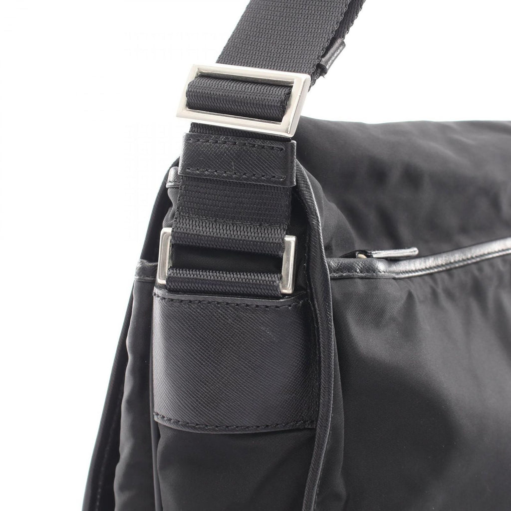 Prada Shoulder Bag Black Nylon Saffiano Leather — view 7