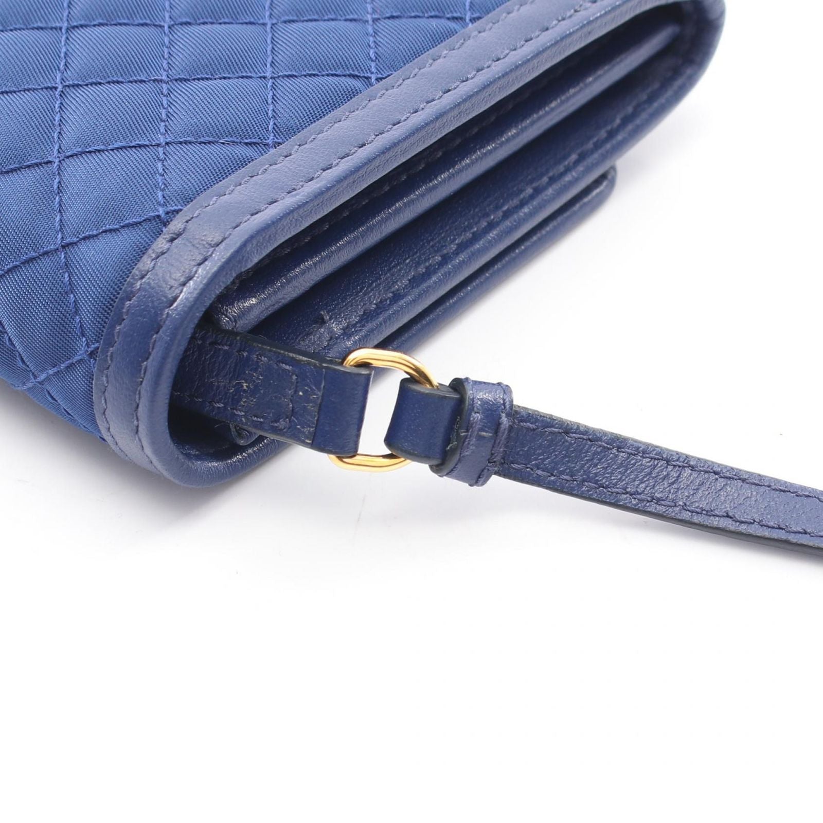Prada Shoulder Bag Quilted Blue Nylon Leather Wallet — view 7