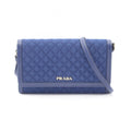 Prada Shoulder Bag Quilted Blue Nylon Leather Wallet