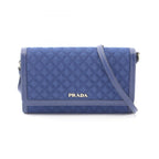 Prada Shoulder Bag Quilted Blue Nylon Leather Wallet