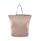 Gucci Tote GG Pattern 002 Dark Brown Beige Canvas Leather
