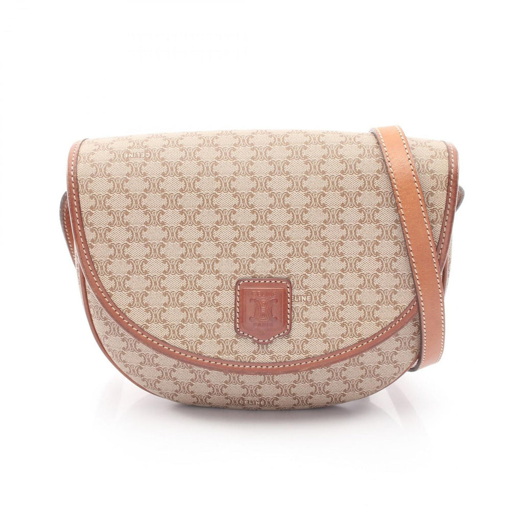 Celine Shoulder Bag Triomphe Beige Brown Canvas Leather Madakam