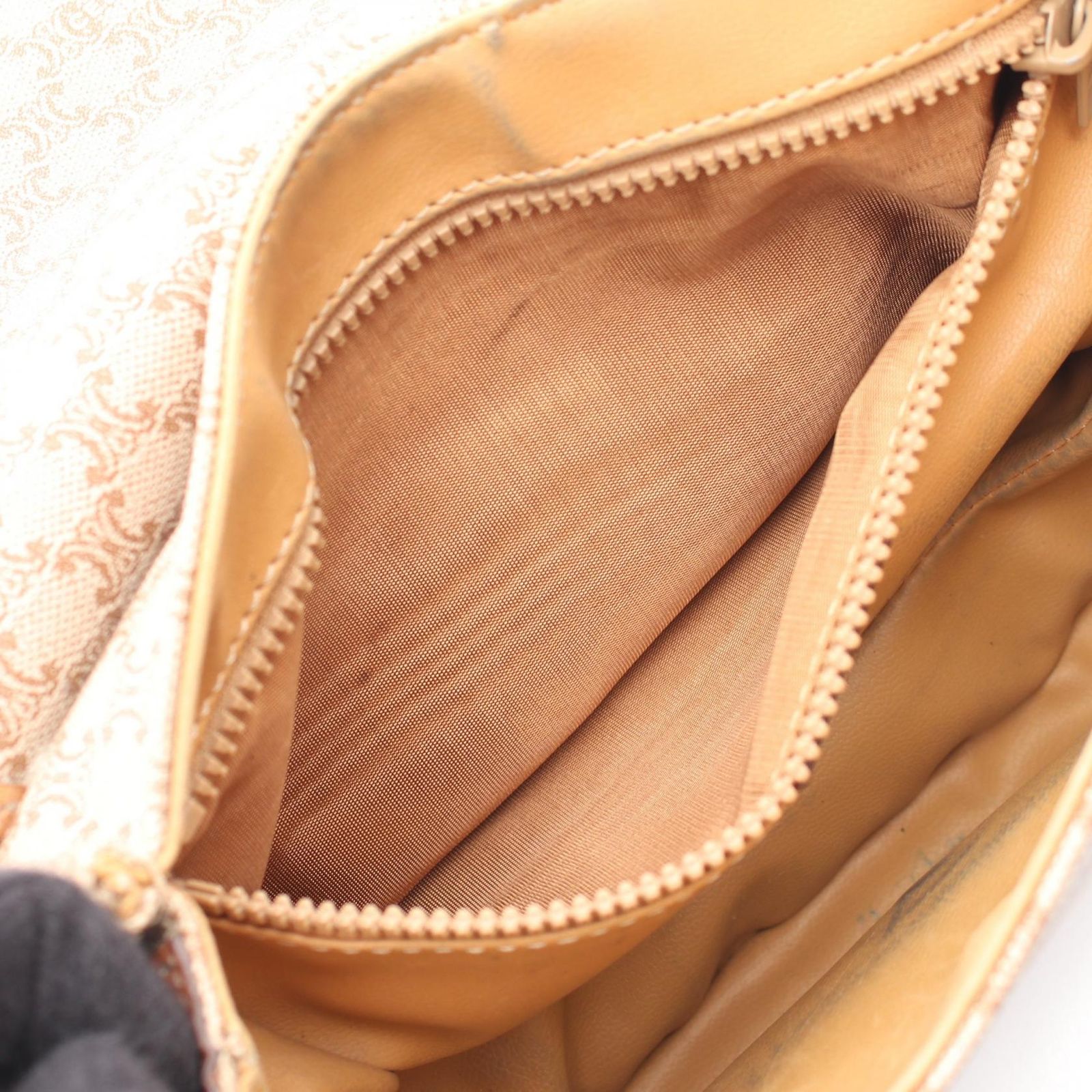Celine Shoulder Bag Triomphe Beige Brown Canvas Leather Madakam — view 9