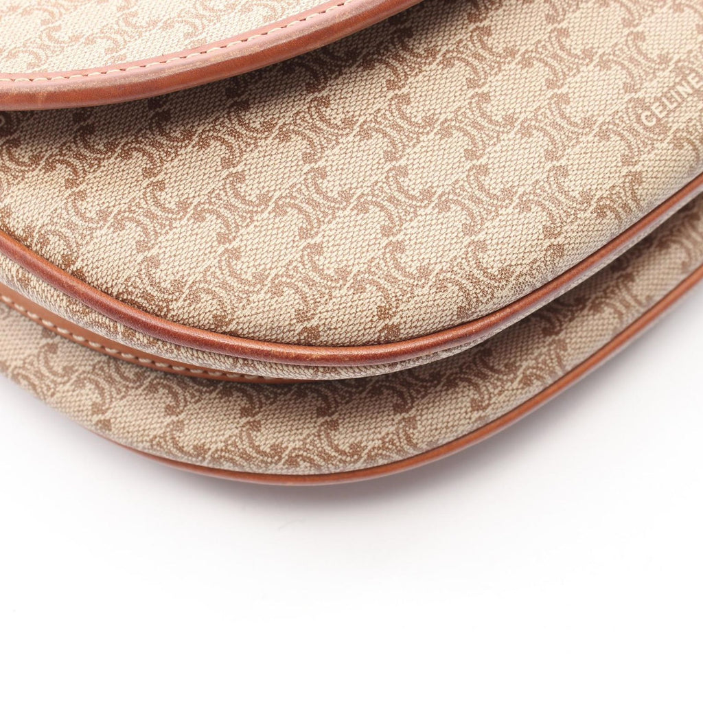 Celine Shoulder Bag Triomphe Beige Brown Canvas Leather Madakam — view 5