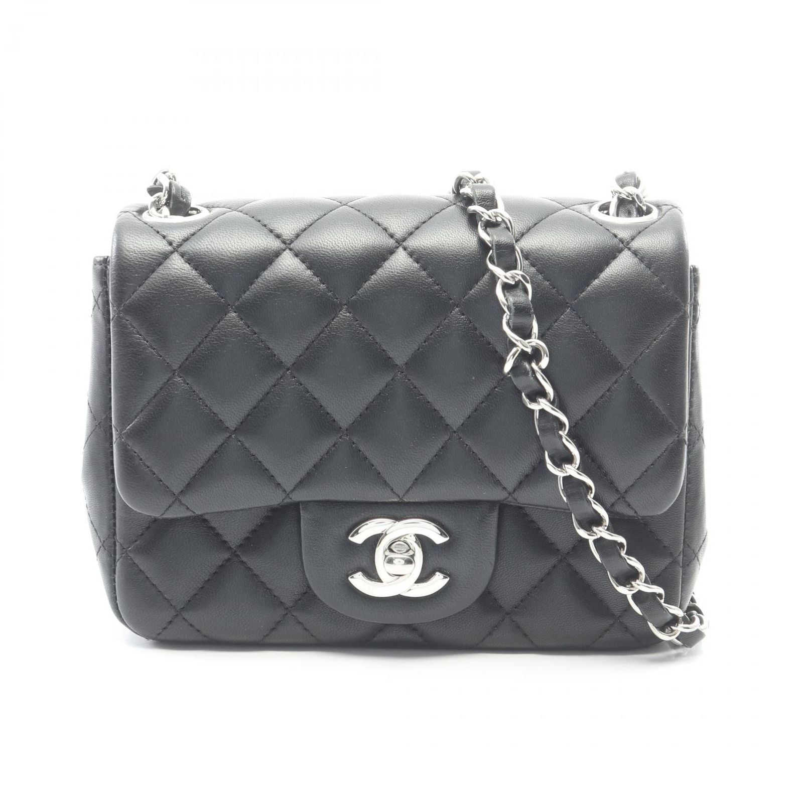 Chanel Shoulder Bag Mini Quilted Black Lambskin Chain