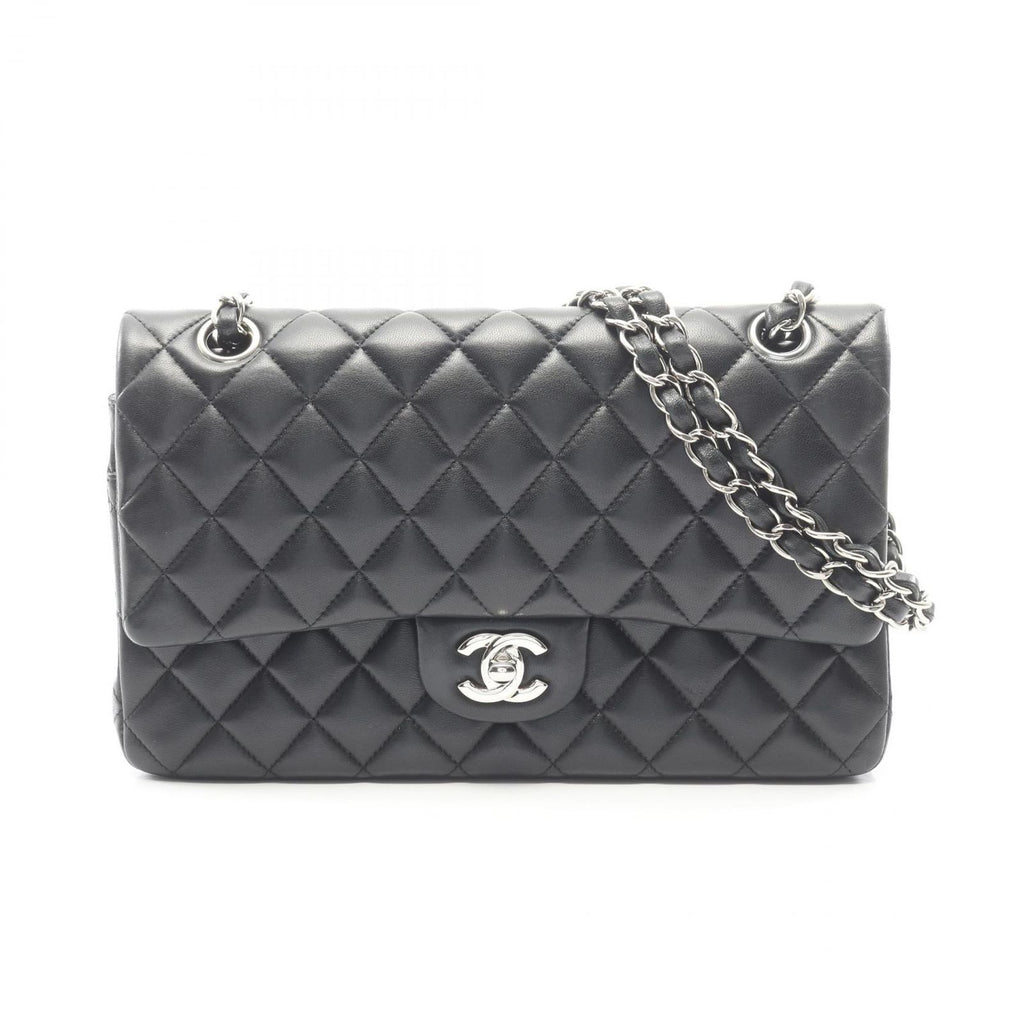 Chanel Shoulder Bag Quilted Double Flap Black Lambskin Chain