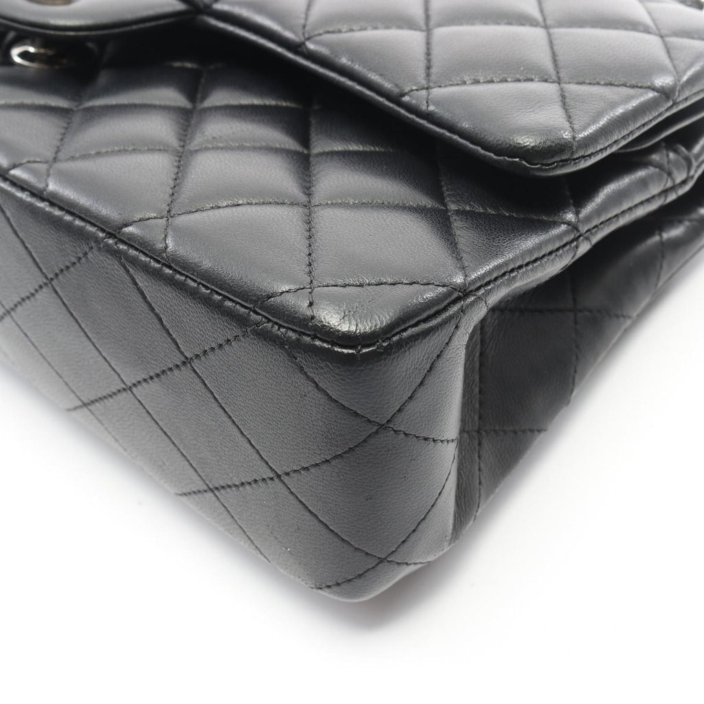 Chanel Shoulder Bag Quilted Double Flap Black Lambskin Chain — view 8