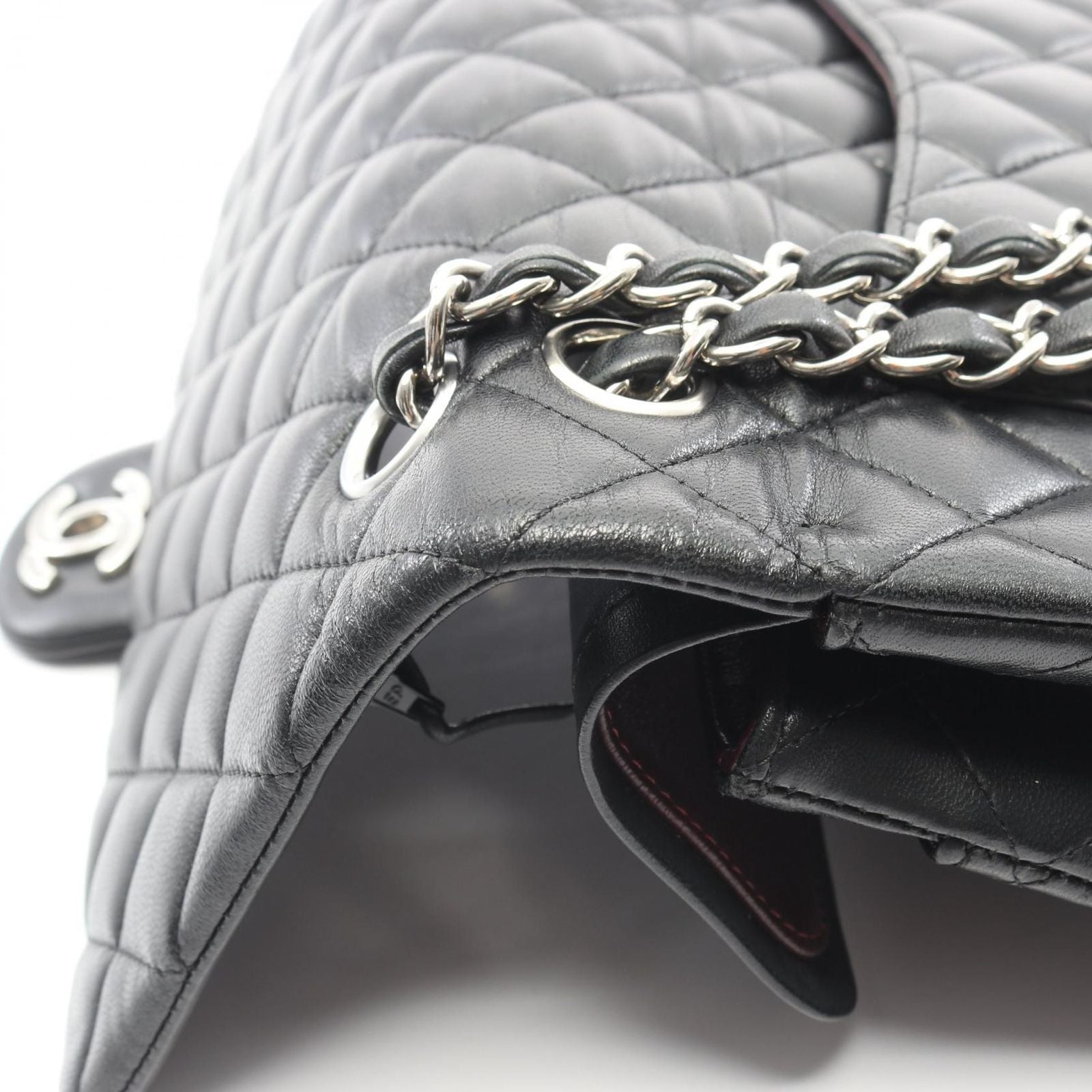 Chanel Shoulder Bag Quilted Double Flap Black Lambskin Chain — view 9