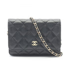 Chanel Shoulder Bag Quilted Mini Black Caviar Leather Chain Wallet