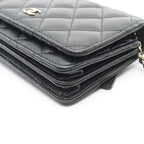 Chanel Shoulder Bag Quilted Mini Black Caviar Leather Chain Wallet — view 9