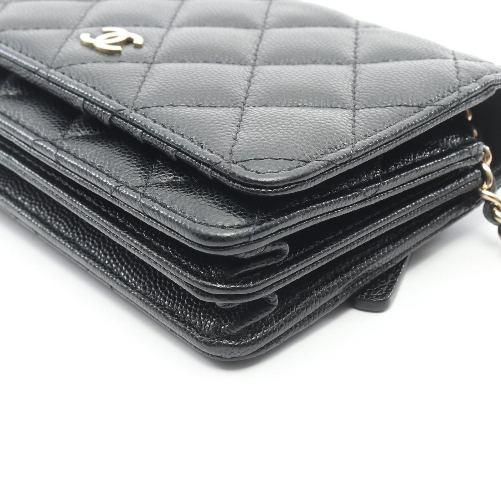 Chanel Shoulder Bag Quilted Mini Black Caviar Leather Chain Wallet — view 9