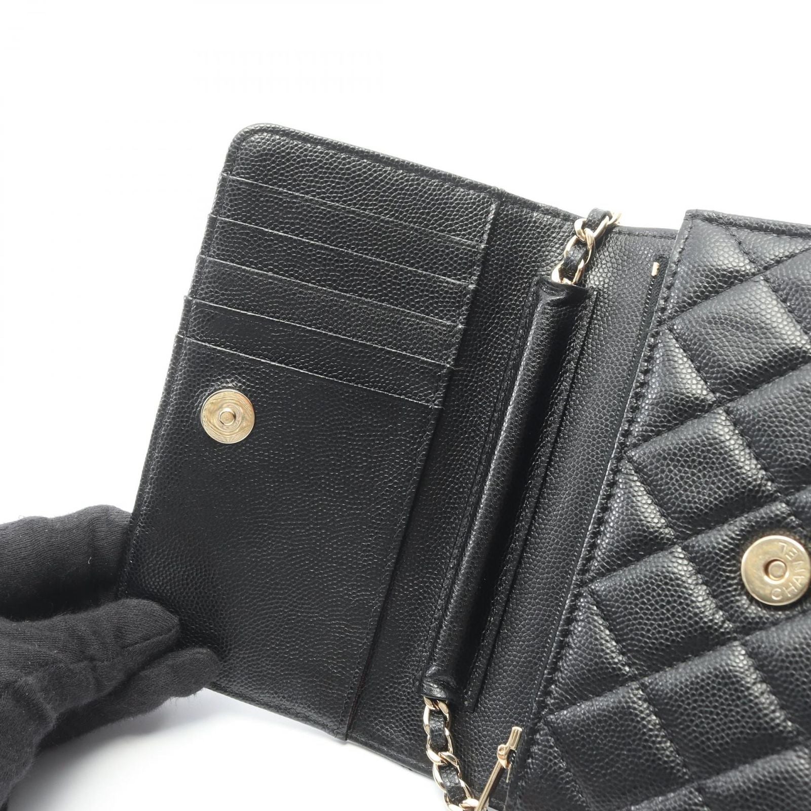 Chanel Shoulder Bag Quilted Mini Black Caviar Leather Chain Wallet — view 6