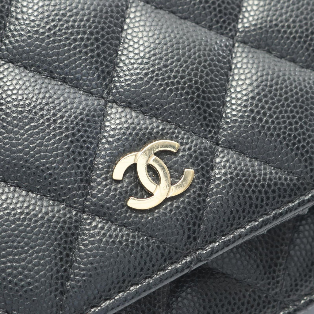 Chanel Shoulder Bag Quilted Mini Black Caviar Leather Chain Wallet — view 8
