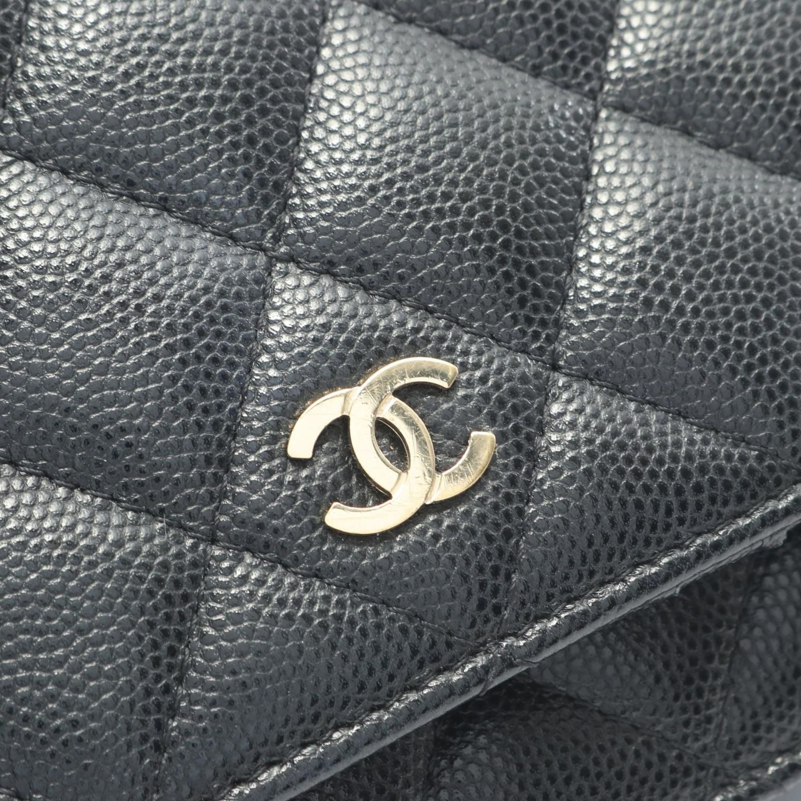Chanel Shoulder Bag Quilted Mini Black Caviar Leather Chain Wallet — view 8