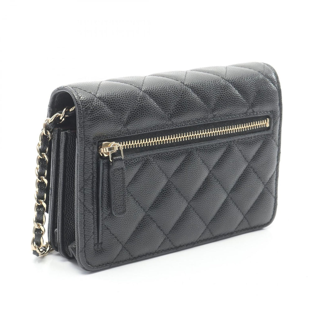 Chanel Shoulder Bag Quilted Mini Black Caviar Leather Chain Wallet — view 2