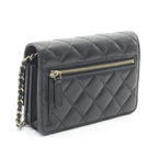 Chanel Shoulder Bag Quilted Mini Black Caviar Leather Chain Wallet — view 2
