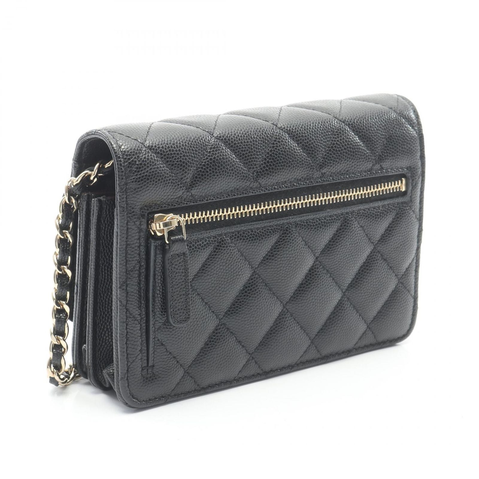 Chanel Shoulder Bag Quilted Mini Black Caviar Leather Chain Wallet — view 2