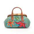 Gucci Handbag Bamboo Flower Embroidery Green Multicolor Exotic Cles the Hand