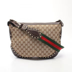 Gucci Shoulder Bag GG Canvas Sherry Line Studs Beige Brown