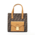 Fendi Handbag Zucca Brown Yellow Canvas Leather