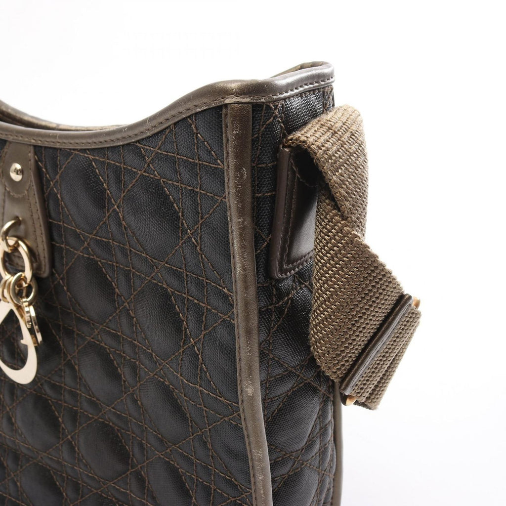 Dior Shoulder Bag Cannage Dark Brown Gold Canvas Leather — view 7