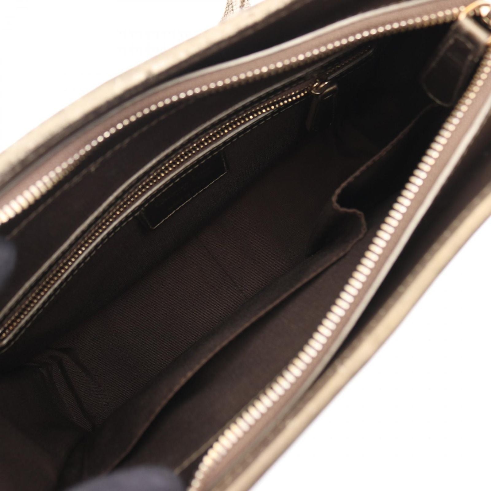 Dior Shoulder Bag Cannage Dark Brown Gold Canvas Leather — view 3