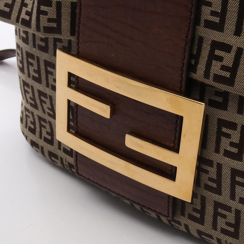 Fendi Shoulder Bag Zucchino Beige Brown Canvas Leather — view 7