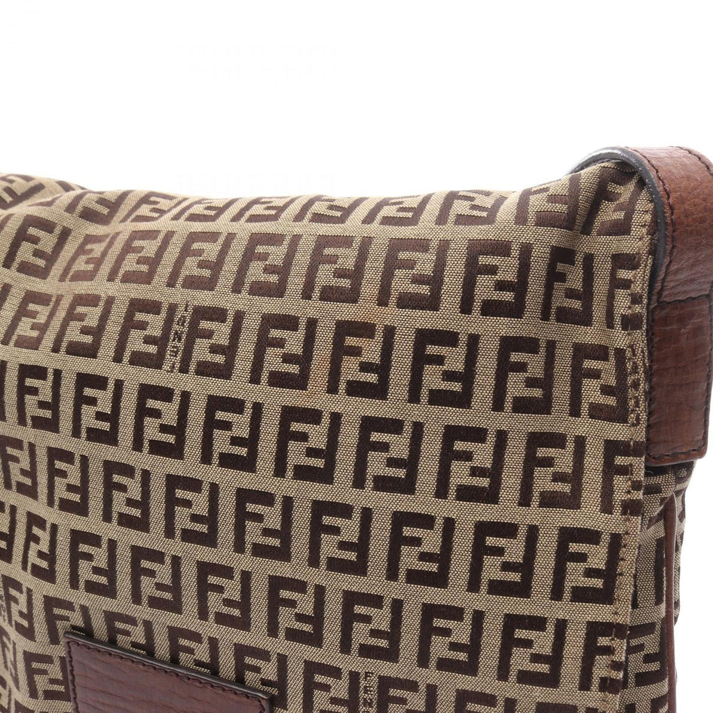 Fendi Shoulder Bag Zucchino Beige Brown Canvas Leather — view 6