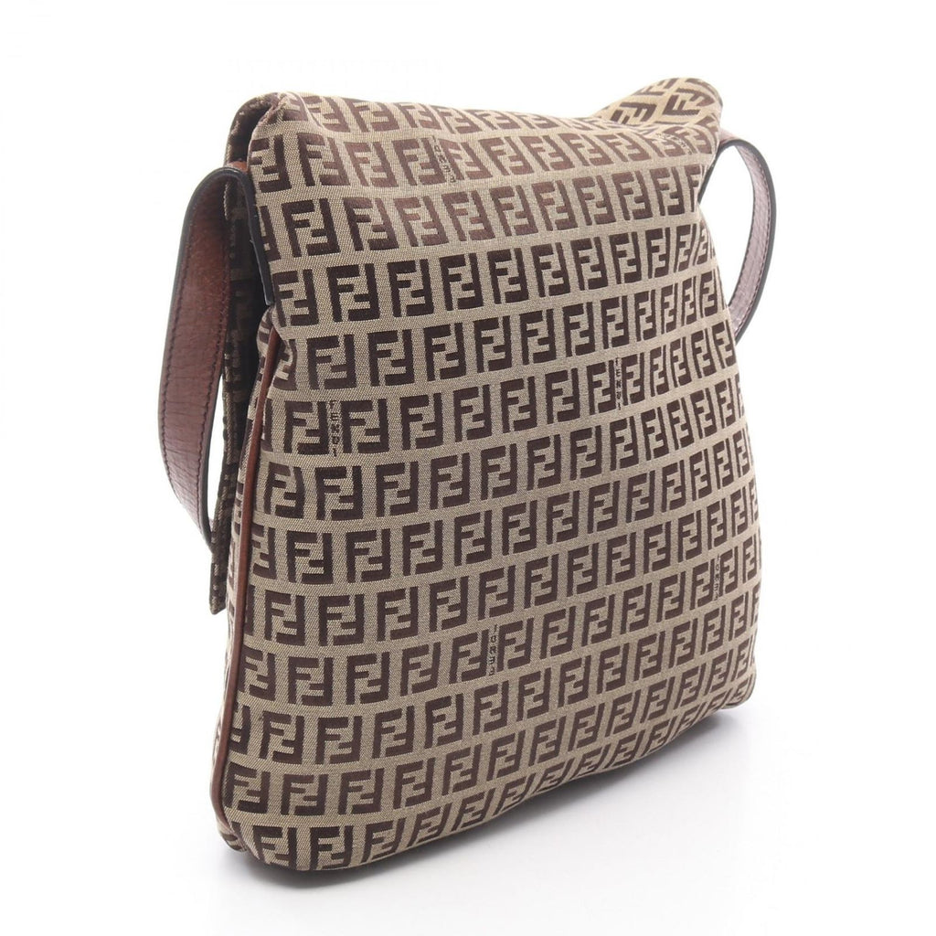 Fendi Shoulder Bag Zucchino Beige Brown Canvas Leather — view 2