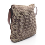 Fendi Shoulder Bag Zucchino Beige Brown Canvas Leather — view 2
