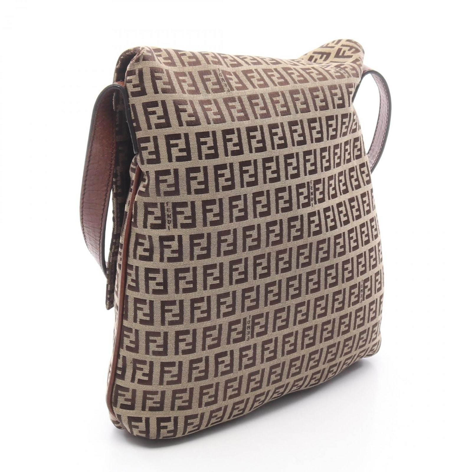 Fendi Shoulder Bag Zucchino Beige Brown Canvas Leather — view 2