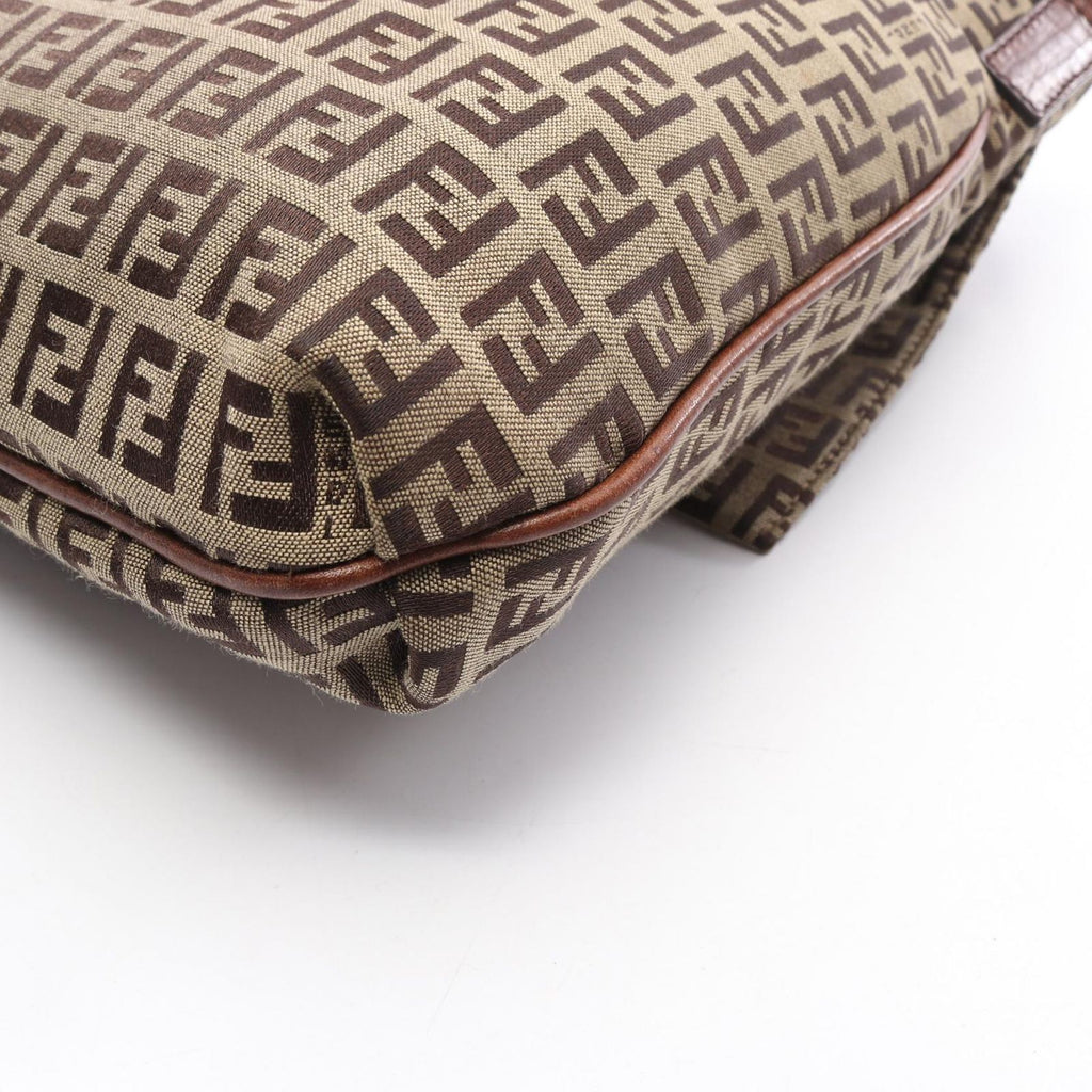 Fendi Shoulder Bag Zucchino Beige Brown Canvas Leather — view 5